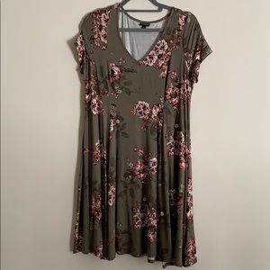 Olive green with pink flowers dress